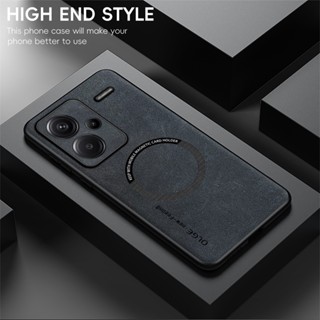 霧面羊巴皮手機殼 適用於小米紅米 Note 13 Pro + Plus 5G保護套防摔殼皮套 無線充電磁吸支架膚感硬殼