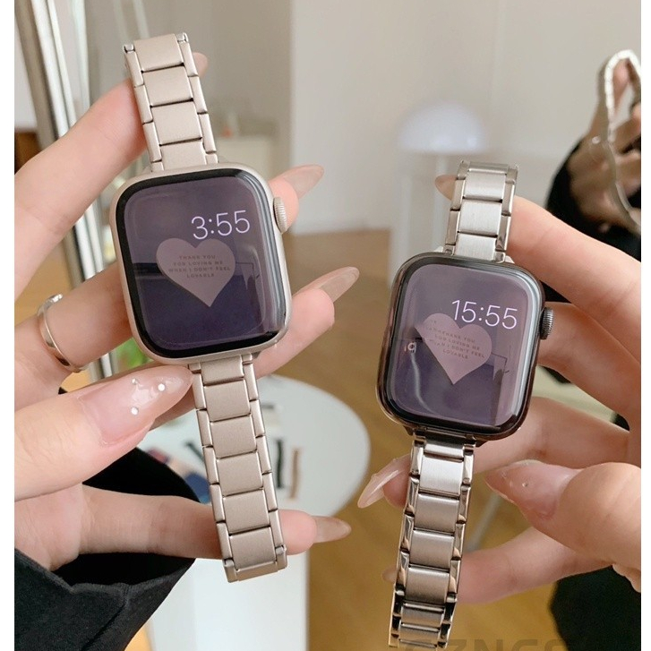 蘋果手錶不鏽鋼錶帶 AppleWatch 9代細版錶帶 iwatch S9 8 7 6 SE三珠細款金屬錶帶 蘋果錶帶