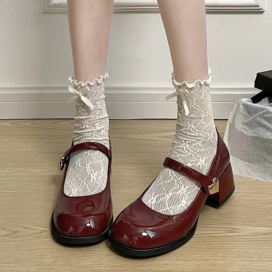 女士瑪麗珍鞋 2024新款 增高 4.5CM 粗跟鞋 INS風 圓頭 黑色/紅色 氣質 淑女鞋 韓系 高跟鞋