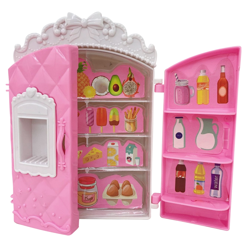 粉色冰箱卡通衣櫃衣櫃芭比娃娃配件