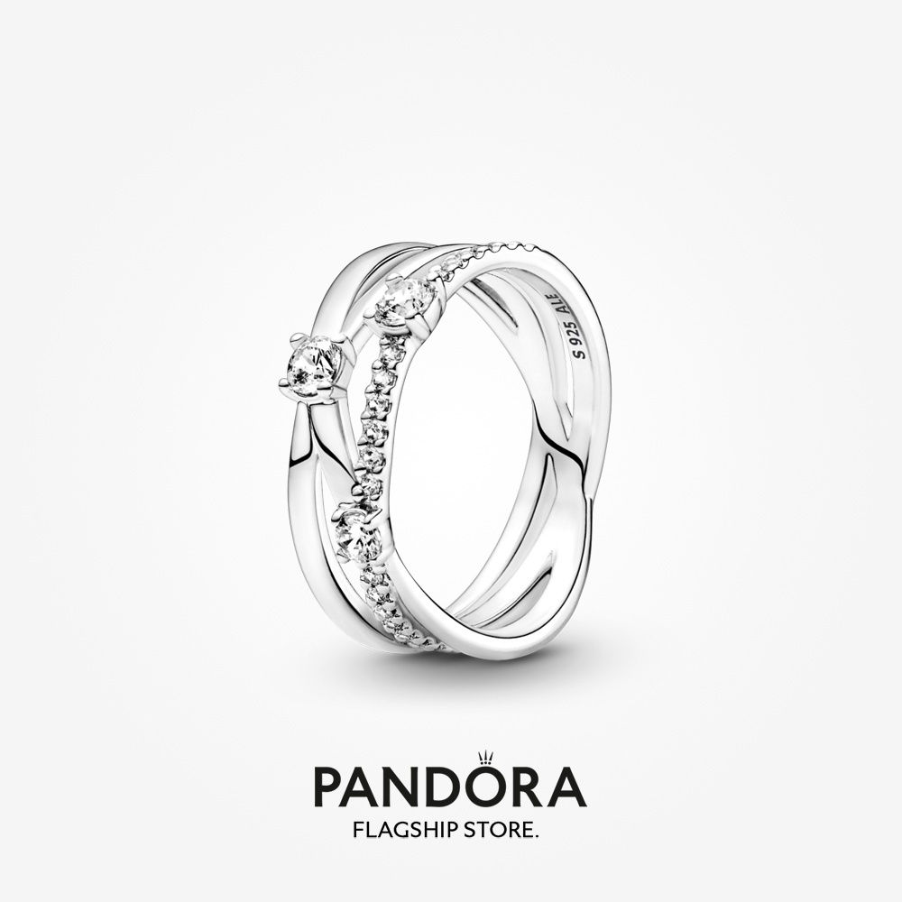 PANDORA 正品原裝 S925 純銀潘多拉閃閃發光的三環戒指