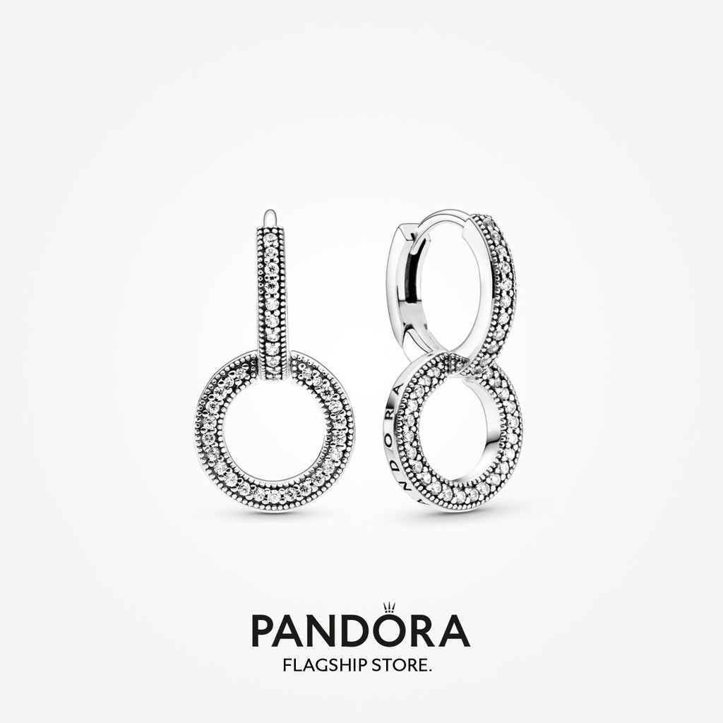 PANDORA 正品原裝 S925 純銀潘多拉閃亮雙圈耳環