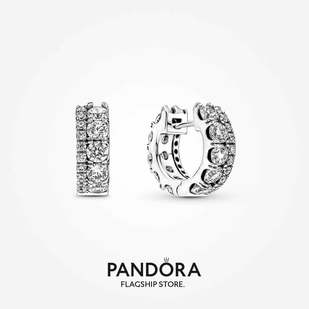 PANDORA 正品原裝 S925 純銀潘多拉雙帶密釘圈形耳環