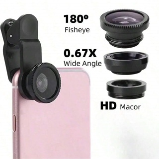 1個3合1多功能180° Fisheye+0.67x 廣角+10 倍微距鏡頭手機相機鏡頭套件帶夾子適用於 IPhone