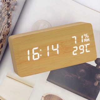 【裝飾時鐘】木質時鐘溫溼度時鐘木紋鬧鐘聲控時鐘LED溫度北歐風時鐘電子鐘數字時鐘時鐘三年質保桌鍾時鐘