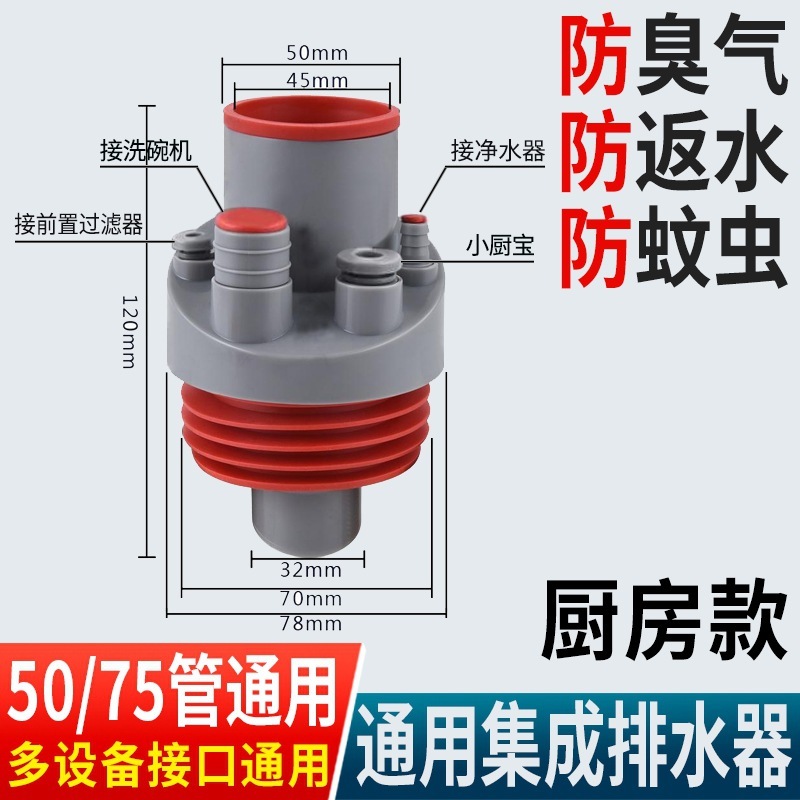 廚房多功能下水排水管三通接頭家用水槽洗碗機淨水器集成防臭神器