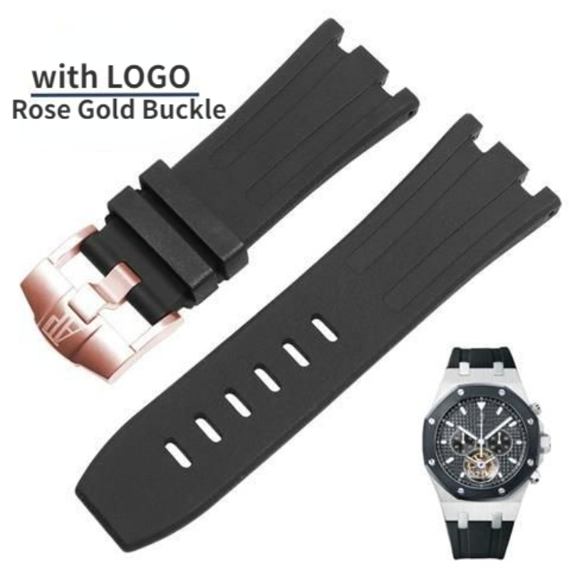 28 毫米矽膠錶帶 42 毫米錶盤適用於 AP 錶帶 15710 15703 26470 橡膠錶帶黑色玫瑰金黑色表扣配件