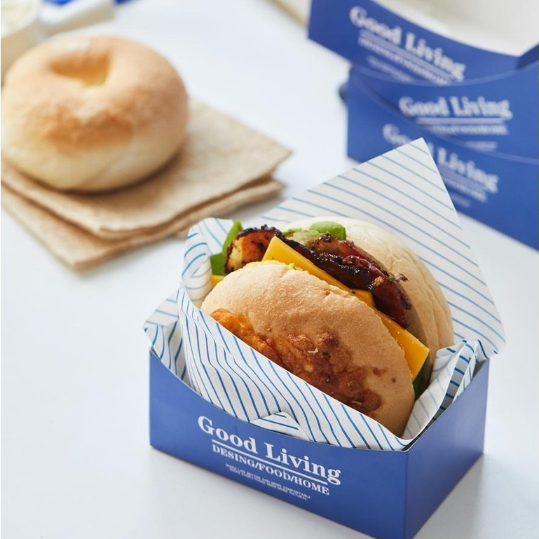 【現貨】【三明治包裝盒】 韓國同款 包裝盒 三明治滑蛋厚蛋 燒吐司紙託 漢堡 早餐 手拿 藍色 紙盒