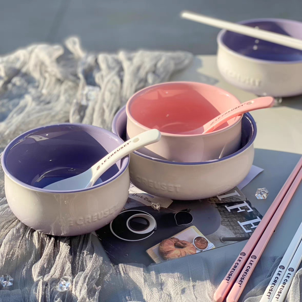Le Creuset 花蕾系列 陶瓷飯碗+湯碗+勺子+筷子 8件套裝