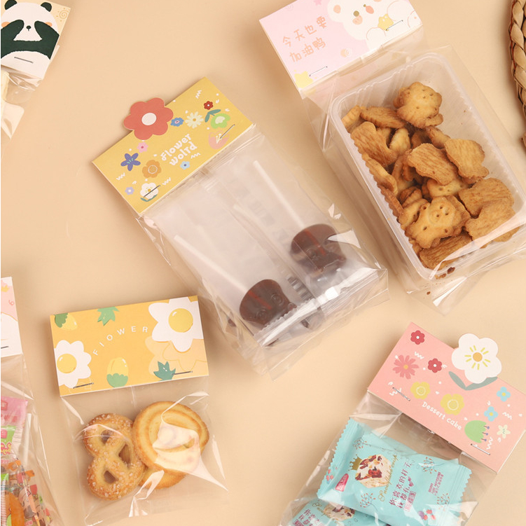【現貨】【餅乾包裝】 烘焙 小花透明 可視卡片袋 雪花酥牛軋糖糯米船曲奇餅乾 棒棒糖包裝袋