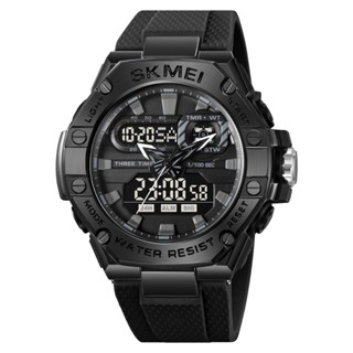 SKMEI 2221 豪華 3 時間雙機芯顯示 TPU 錶帶運動手錶 50M 防水日期電子 EL 燈男士計時碼表
