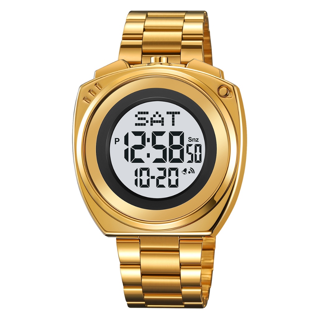 Skmei 2242 雙時間顯示豪華不銹鋼錶帶運動手錶 30M 防水日期電子 EL 燈男士計時碼表