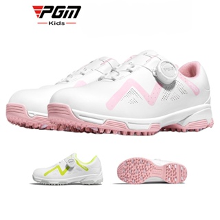 Pgm 兒童高爾夫鞋青少年男孩和女孩鞋旋鈕鞋帶防水防滑釘運動鞋