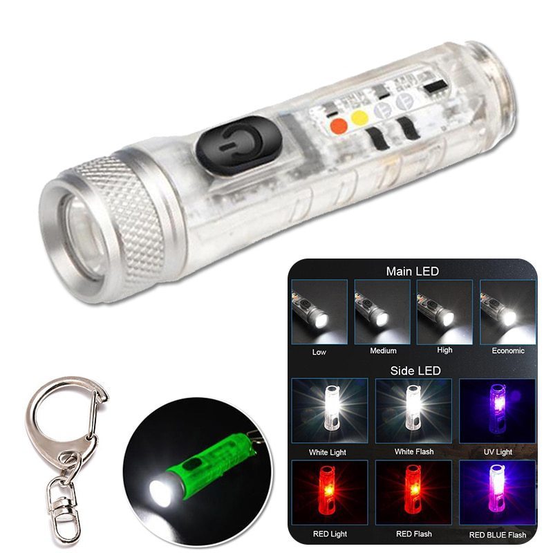 Edc迷你鑰匙扣燈led小手電筒四光源內置電池type-c充電多功能後磁吸工作燈