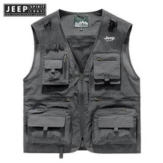 JEEP SPIRIT 1941 ESTD 2023 戶外休閒背心男士新款多口袋透氣戶外運動外套高品質設計休閒背心男士