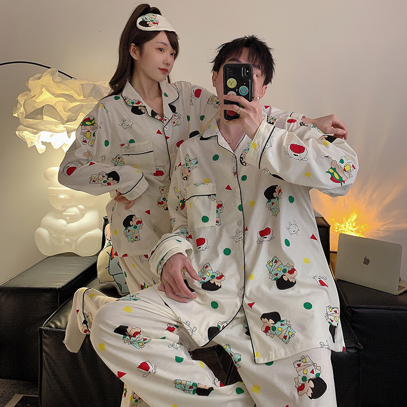 韓國Kakao睡衣送眼罩 多款可選卡通史努比 女生 情侶裝 家居服 純棉長袖睡衣套裝 寬鬆顯瘦 居家服 蠟筆小新同款睡衣