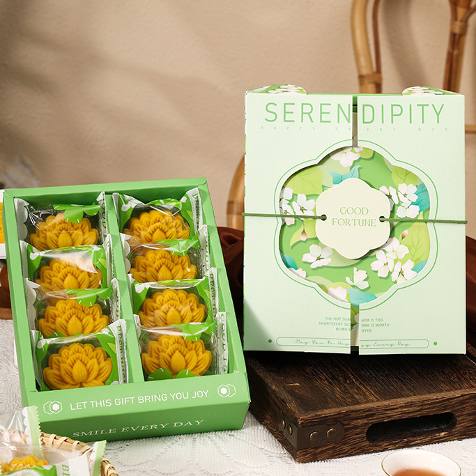 【現貨】【綠豆糕包裝盒】8粒裝 綠豆糕 包裝盒 創意 翻蓋 手提禮品盒 烘焙 古早 糕點 綠豆冰糕盒子