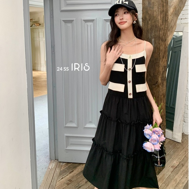 「原創設計」IRIS  x SG 系列 24新款 ID2481752 24款 蒲公英黑色小香風吊帶洋裝
