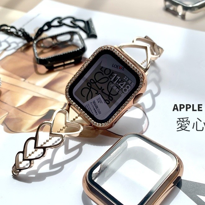 適用蘋果手錶Apple Watch 9代愛心手鐲 不鏽鋼錶帶 iwatch S9 8 7 6不鏽鋼金屬女士錶帶