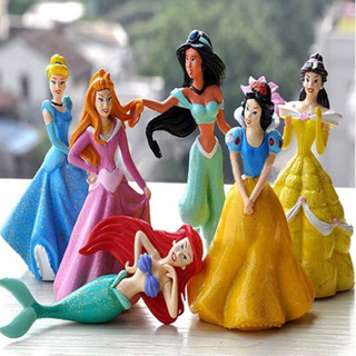 6 件裝迪士尼公主娃娃 Aurora Belle Jasmine Ariel 動漫人物收藏品兒童玩具套裝