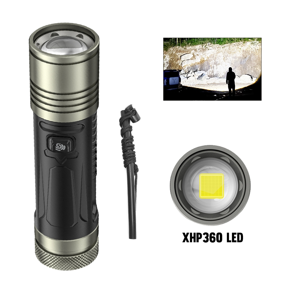 多功能xhp360強光手電筒26650電池type-c充電野營登山手電筒