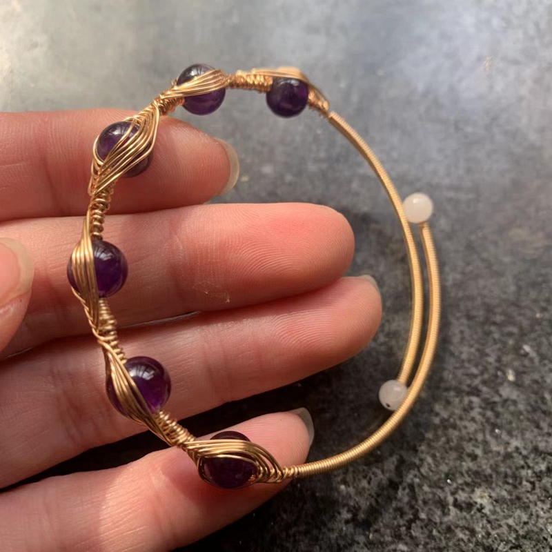 天然紫水晶珠手鐲紫水晶包裹魔眼14k線手鍊ins時尚飾品手鍊批發