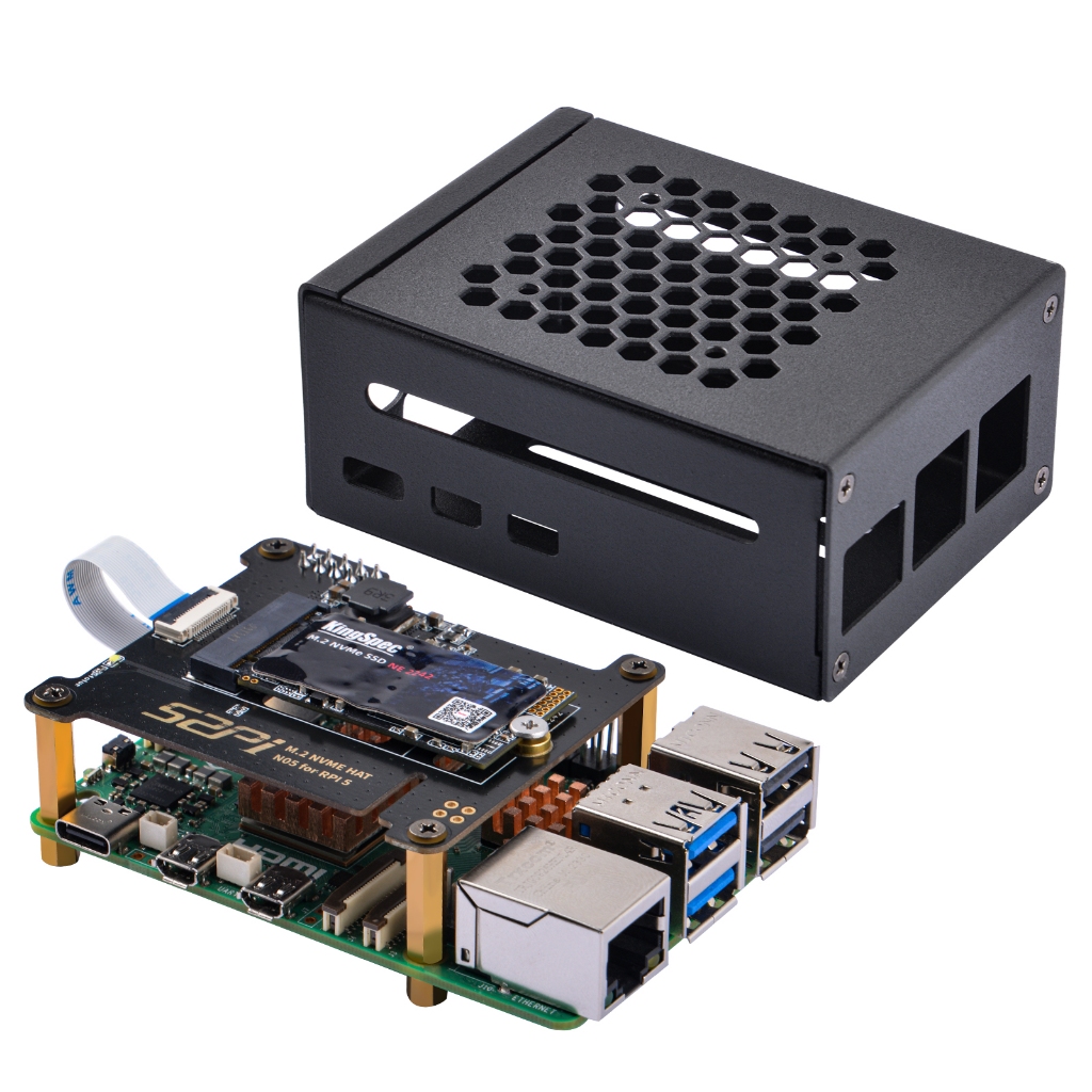 52pi N05 M.2 2242 PCIe 轉 NVMe 頂部帶金屬外殼外殼冷卻風扇,適用於 Raspberry Pi