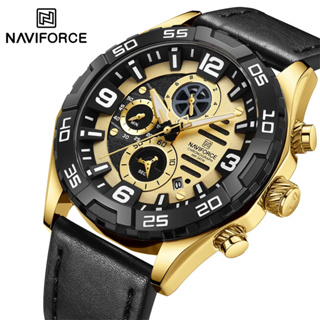 Naviforce 品牌時尚男士手錶真皮錶帶運動日期防水石英手錶豪華計時時鐘