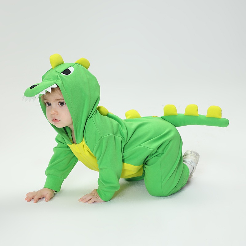 「JULYBABY 嬰童館」寶寶可愛哈衣/綠色恐龍造型連身衣/寶寶睡衣/嬰兒爬服/嬰兒造型衣/寶寶外出衣服