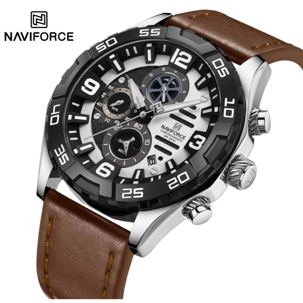 Naviforce 8043 運動手錶頂級品牌豪華軍事軍隊男士手錶計時碼表石英防水原裝男時鐘禮物