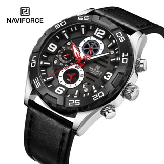 Naviforce NF9074 男士皮革石英日期時鐘頂級豪華防水男士軍用手錶