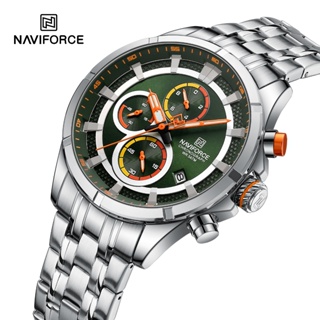 Naviforce 男士運動頂級品牌豪華軍用計時碼表銀色不銹鋼石英腕錶 8021