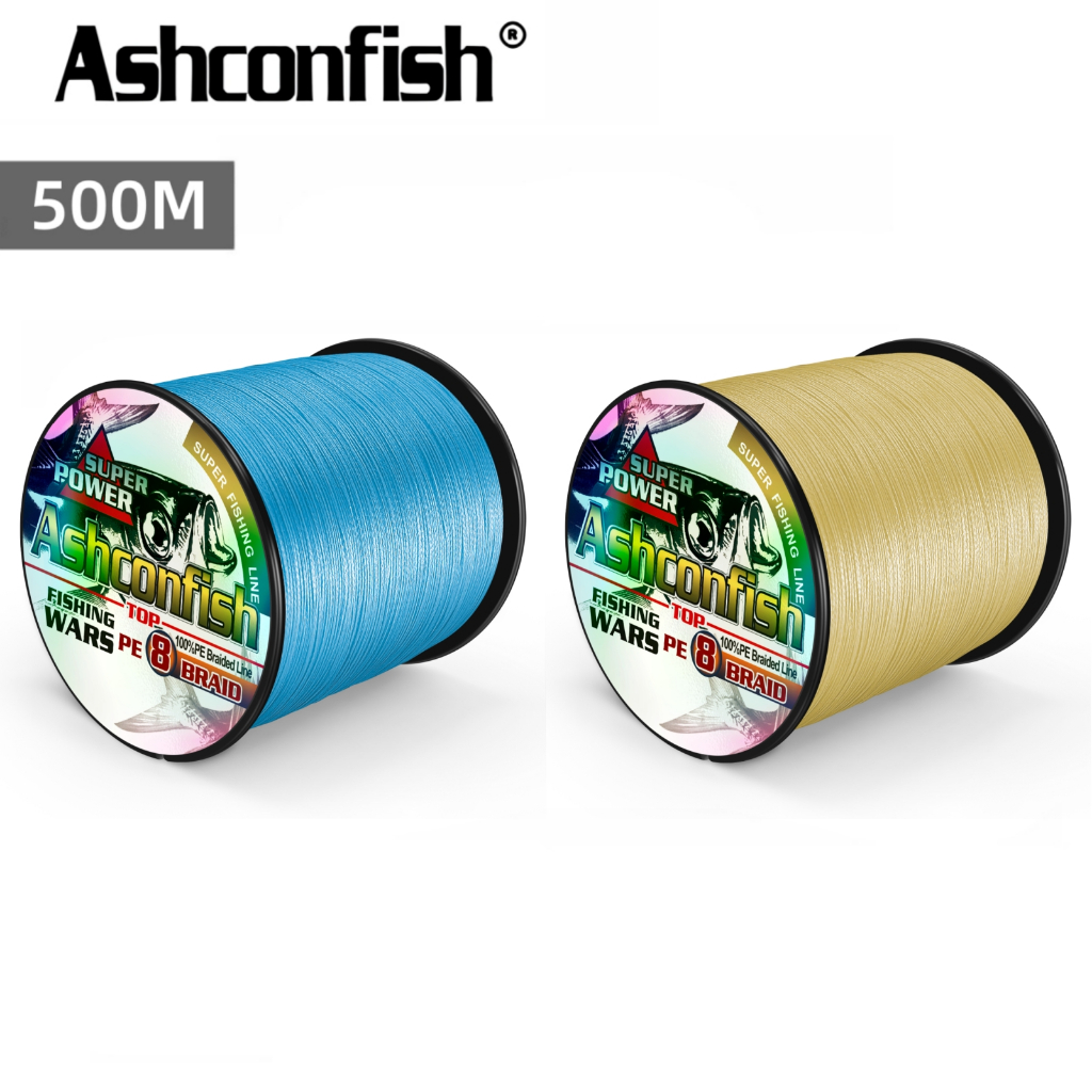 Ashconfish 8 股 500M 編織釣魚線 X8 PE 線藍色黃色