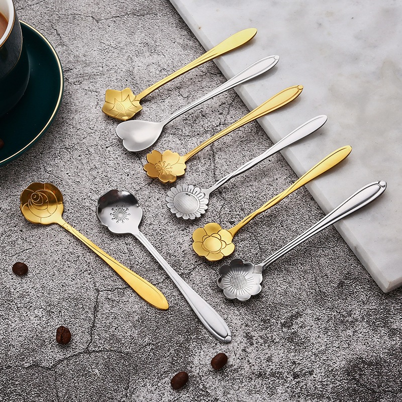 不鏽鋼櫻花勺 長柄勺 燕窩勺 蜂蜜勺 咖啡勺 甜品勺 攪拌勺 不鏽鋼餐具 咖啡攪拌棒