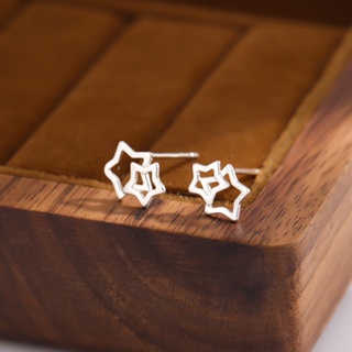 925純銀時尚可愛鏤空雙五角星簡約氣質小巧個性耳環