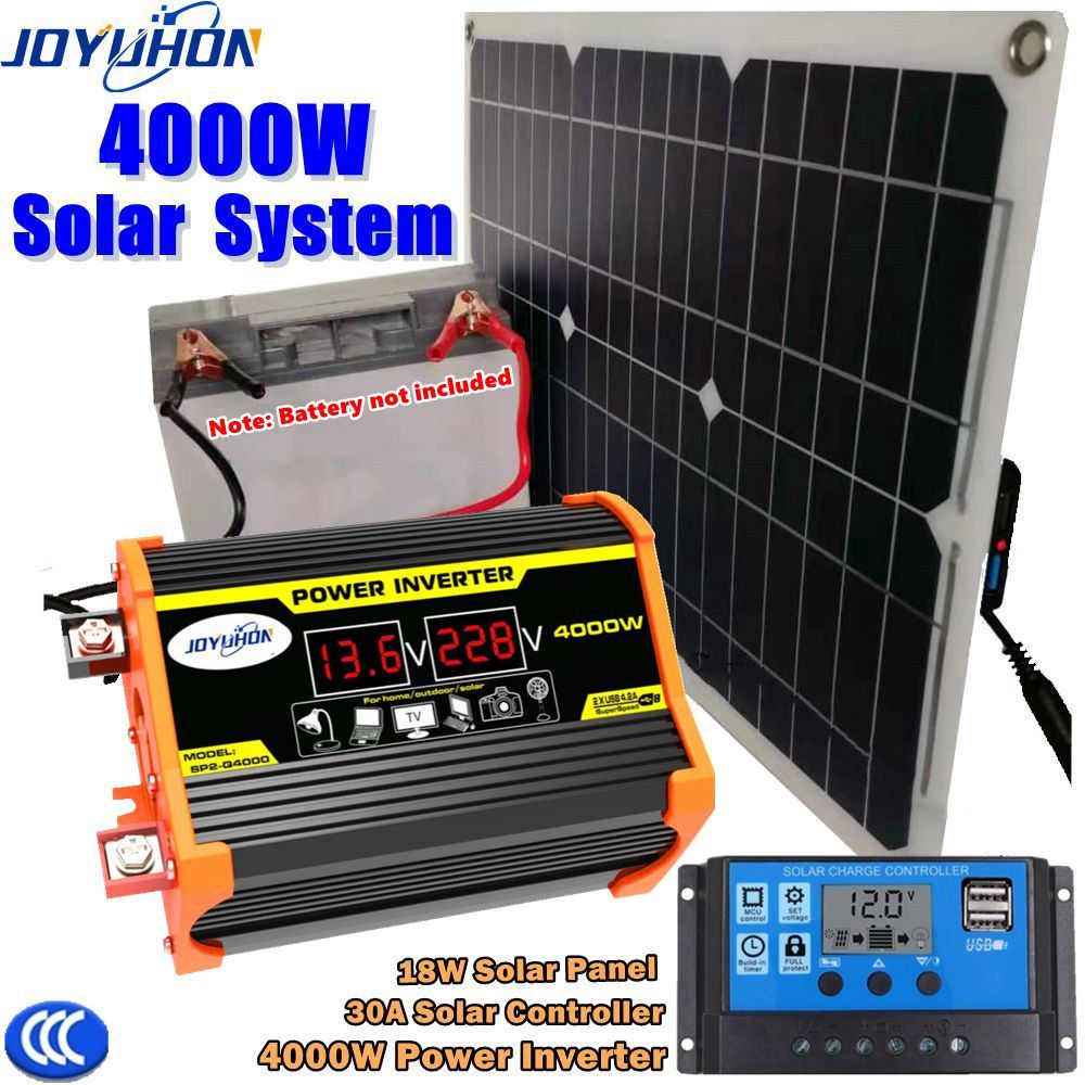 久友泓 太陽能發電系統套件 4000W電源逆變器12V TO 110V/220V帶太陽能板 30A太陽能控制器戶外電源