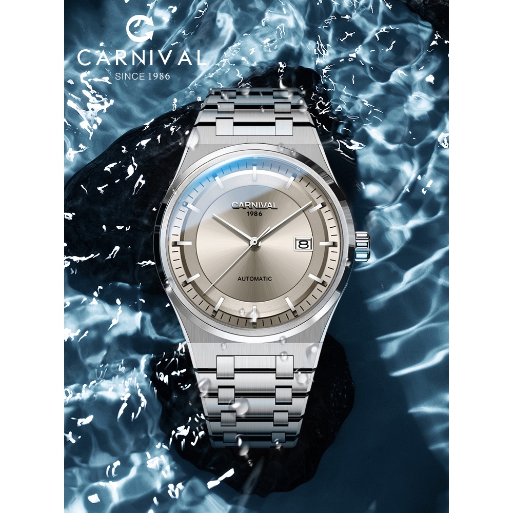 CARNIVAL嘉年華8092品牌機械錶男進口機芯商務手錶男生防水全自動機械錶不鏽鋼蝴蝶扣表帶男表