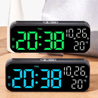 數字鬧鐘溫度和日期星期顯示夜間模式台鐘語音控制 12/24 小時電子 LED 鬧鐘