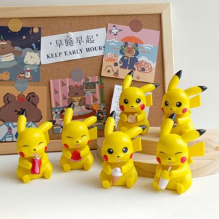 現貨 6款整套 8.5cm 神奇寶貝 Pokemon 口袋妖怪 寶可夢 皮卡丘 喝可樂冰淇淋美食家Q版公仔人偶玩具娃娃