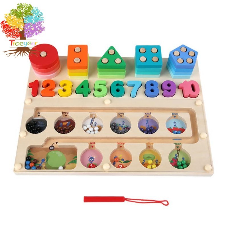 【樹年】兒童木製磁性數量顏色計數分類套柱積木對數板運筆迷宮走位板