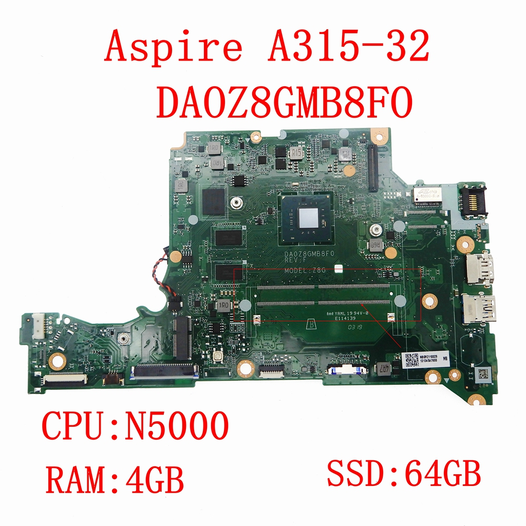 Da0z8gmb8f0 帶 N5000 CPU 4GB-RAM 64GB-SSD 筆記本電腦主板適用於宏碁 Aspire