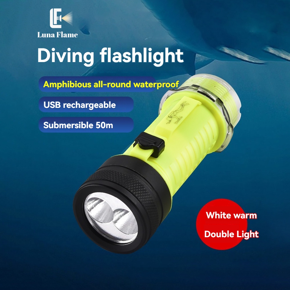 Xhp50雙光源內置電池迷你便攜type-c充電磁吸撥動開關水下50米水肺潛水野營手電筒