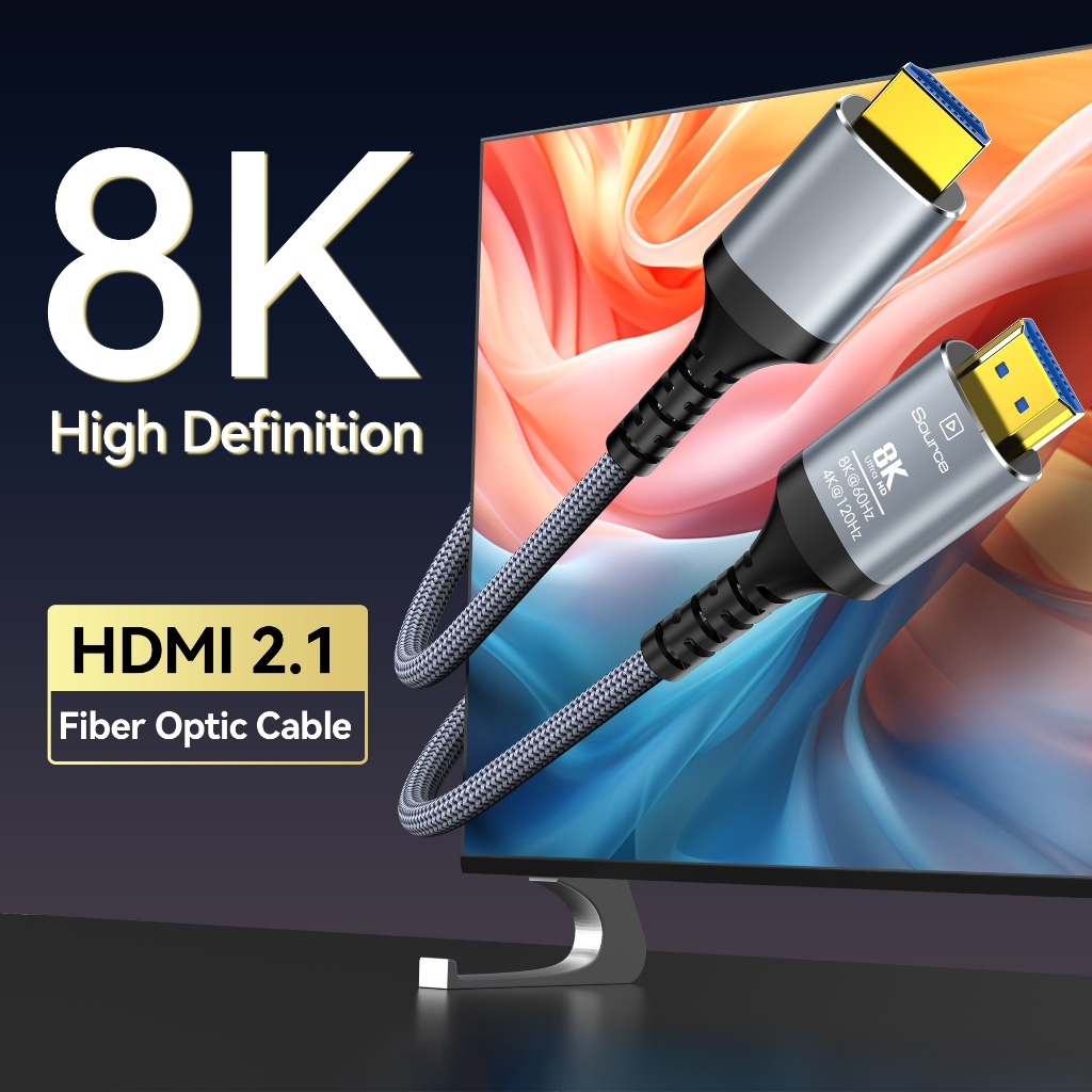 1/2/3/5 米8K HDMI 2.1光纖線,48Gbps編織線-4K@120Hz 8k60hz電腦顯示器高清連接線