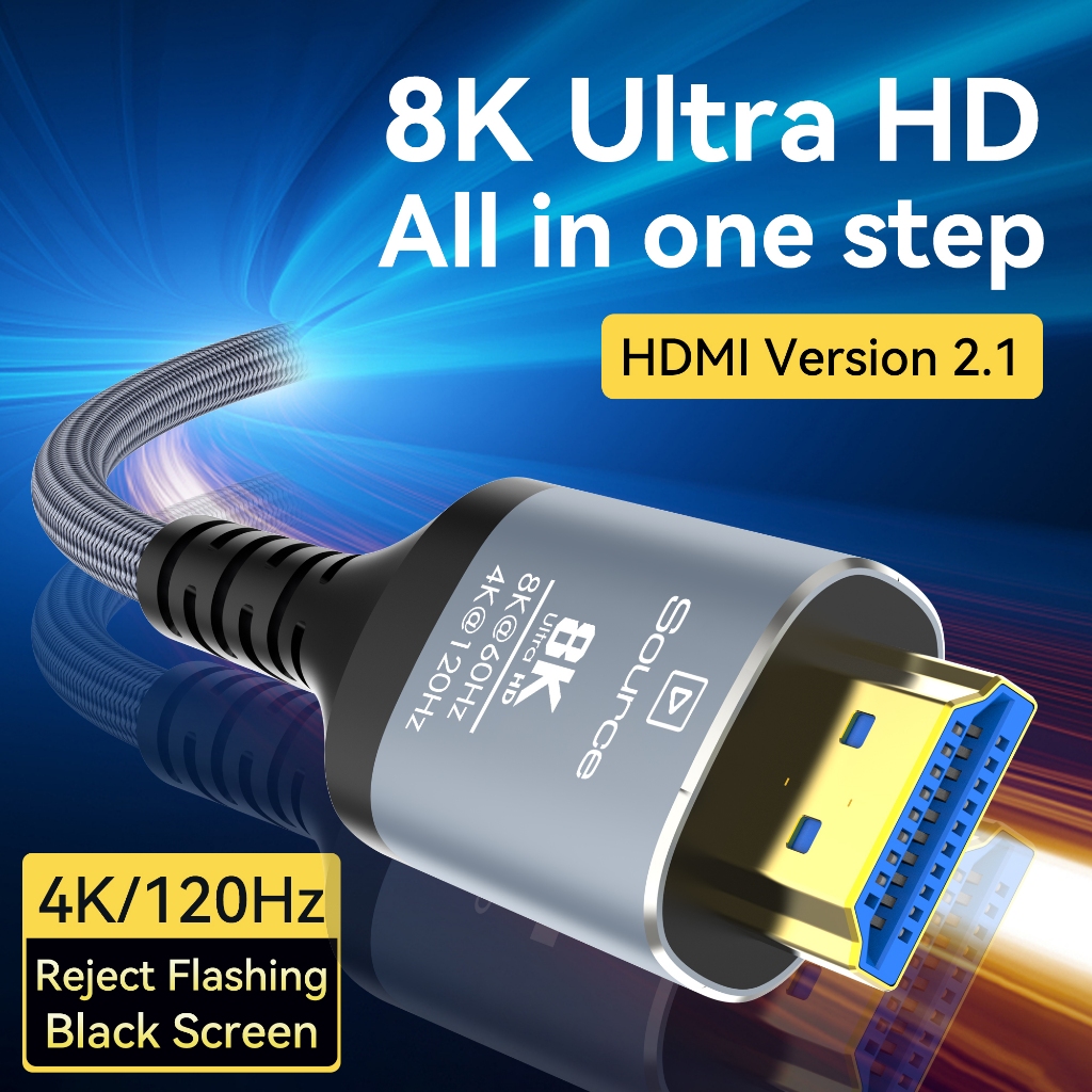 50/80/100 米長8K HDMI 2.1光纖電纜,48Gbps高速編織線-4K120Hz 8k60hz電腦連接線