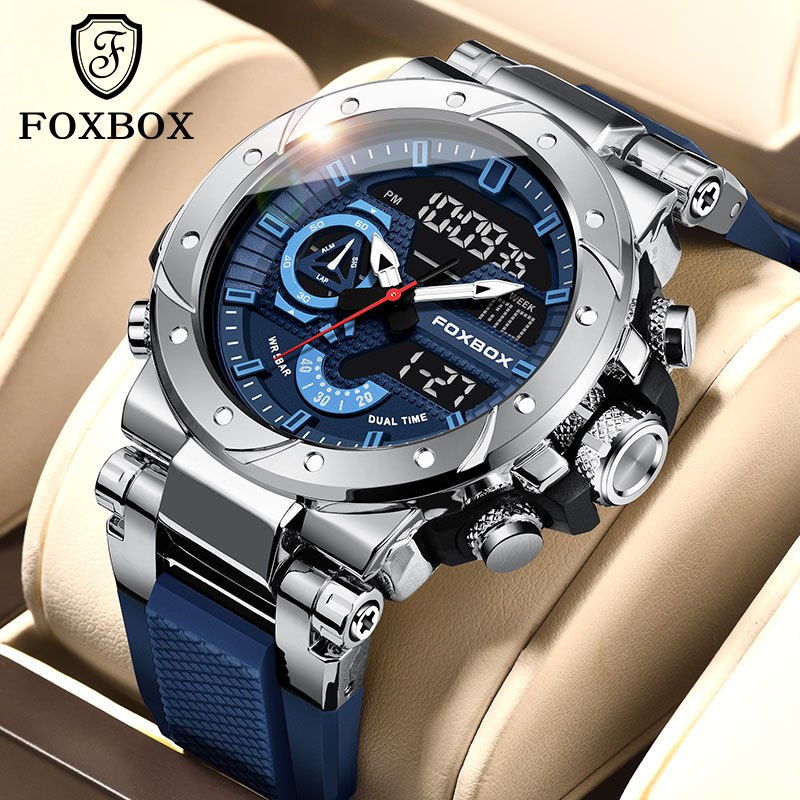 Foxbox 2024 新款數字手錶男士雙顯示 LED 運動鬧鐘秒錶防水游泳手錶