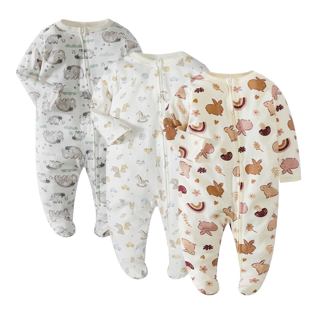 男嬰新生兒連身衣嬰兒服裝棉質拉鍊連身衣睡衣