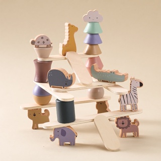 適合男孩和女孩年齡 1-6堆疊玩具木制分類堆疊積木動物形狀教育學前學習積木玩具兒童實木疊疊樂