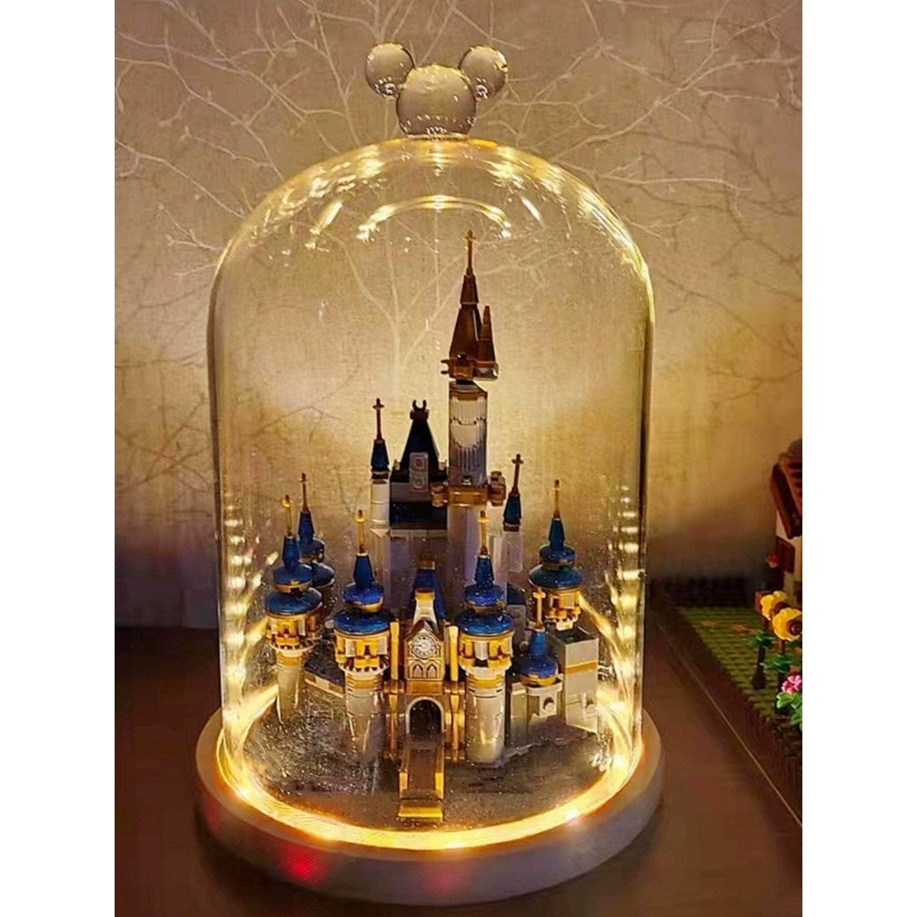 樂高 40478 迪士尼城堡的玻璃罐 18*25cm,夜光底座玻璃罐,情人節/生日/聖誕禮物,玻璃圓頂展示盒