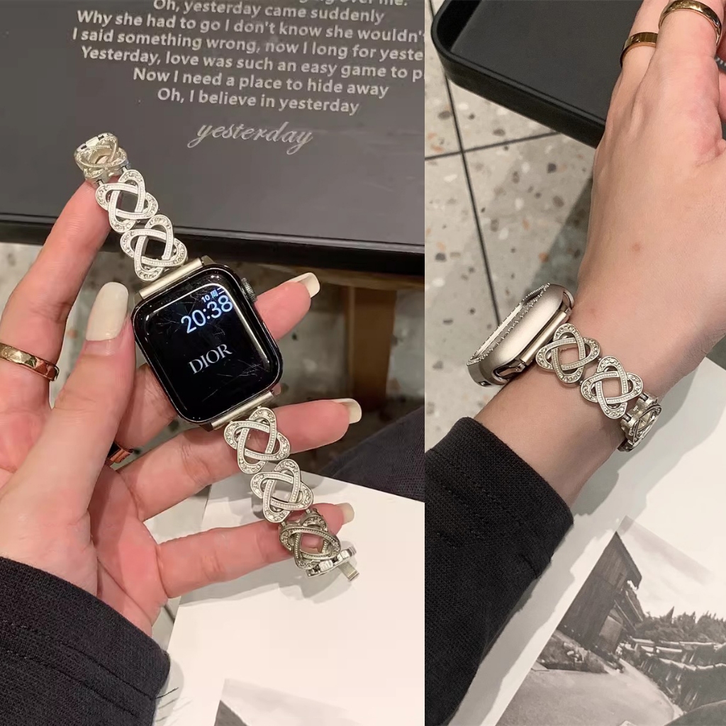 鑽石鏈錶帶適用於 iWatch 金屬錶帶鑽石錶帶 S9 8 7 6 SE 5 iWatch 女士錶帶金屬鏈錶帶星光錶帶