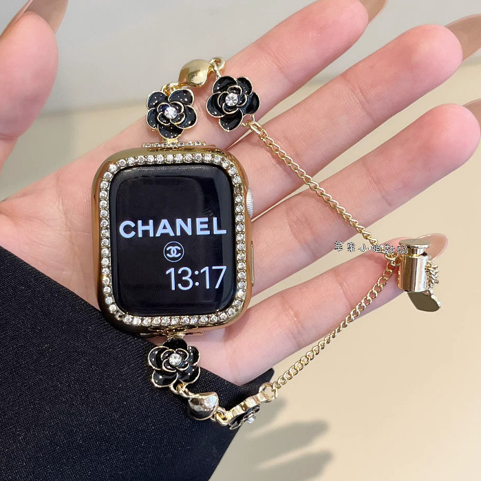 現貨Apple Watch 山茶花手鍊錶帶 鏈式花朵錶帶 iwatch S6 S7 S8 S9 SE  女士錶帶